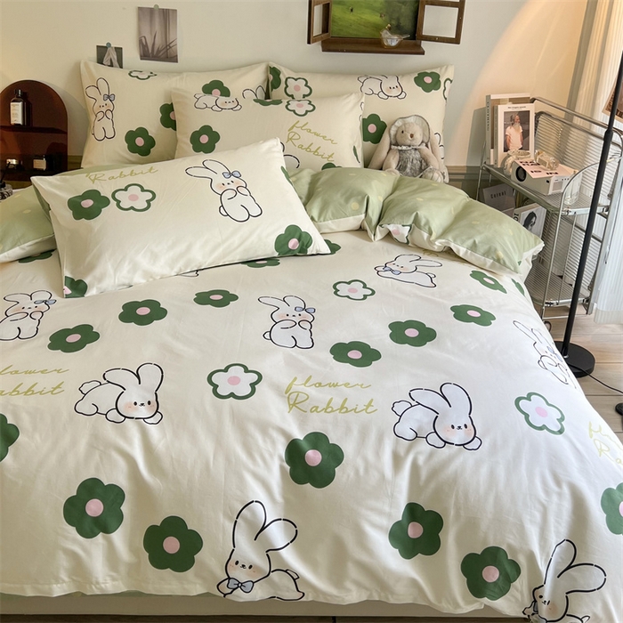 91家纺网 家纺一手货源 找家纺 HL原创 2023新款13070全棉40支四件套 欢乐兔