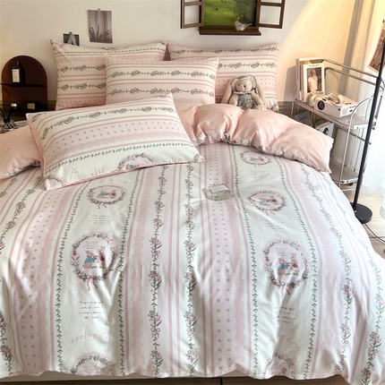 91家纺网 家纺一手货源 找家纺 HL原创 2023新款13070全棉40支四件套 奇奇和花花