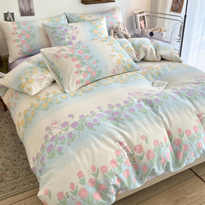 91家纺网 家纺一手货源 找家纺 HL原创 2023新款13070全棉40支四件套 郁金香小兔