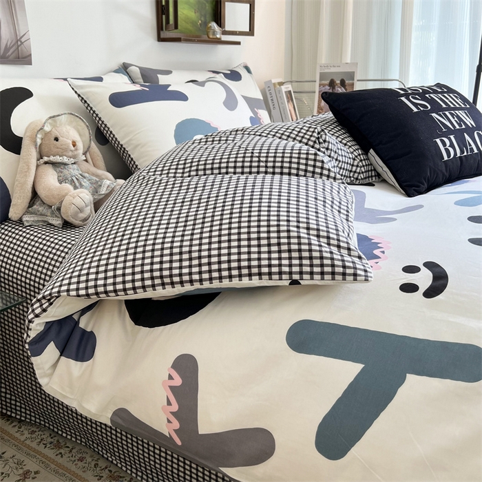 91家纺网 家纺一手货源 找家纺 HL原创 2023新款13070全棉40支四件套 格子字母