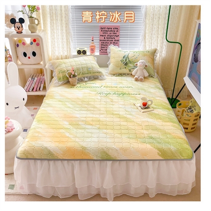 91家纺网 家纺一手货源 找家纺 顾里 2023新款0.5仙女双层雪纺纱床裙席 青柠冰月