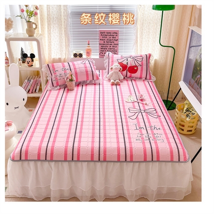 91家纺网 家纺一手货源 找家纺 顾里 2023新款0.5仙女双层雪纺纱床裙席 条纹樱桃