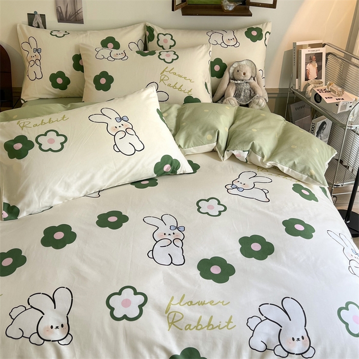 91家纺网 家纺一手货源 找家纺 HL原创 2023新款13070全棉40支四件套 欢乐兔