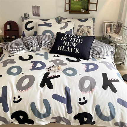 91家纺网 家纺一手货源 找家纺 HL原创 2023新款13070全棉40支四件套 格子字母