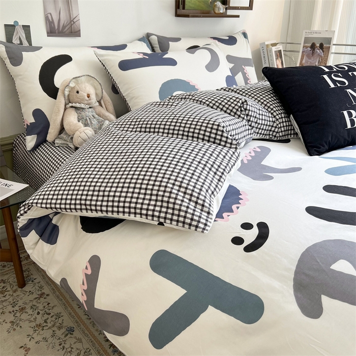 91家纺网 家纺一手货源 找家纺 HL原创 2023新款13070全棉40支四件套 格子字母