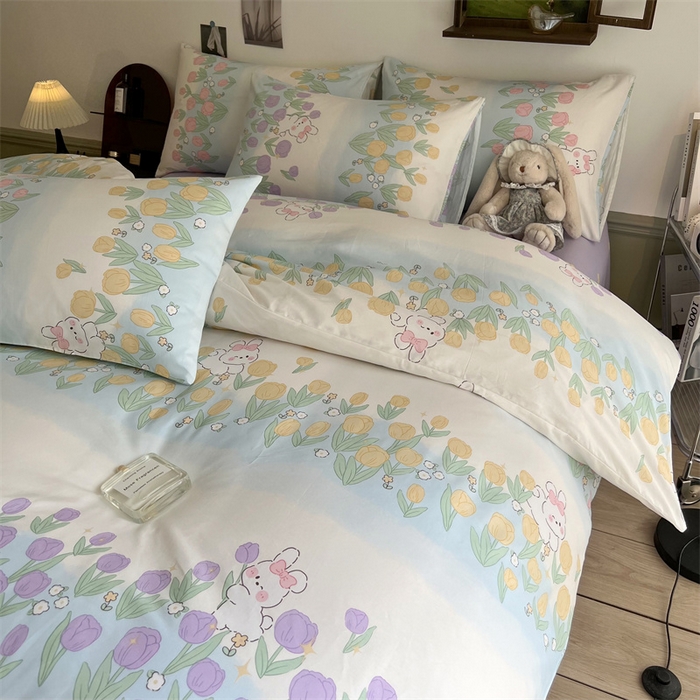 91家纺网 家纺一手货源 找家纺 HL原创 2023新款13070全棉40支四件套 郁金香小兔