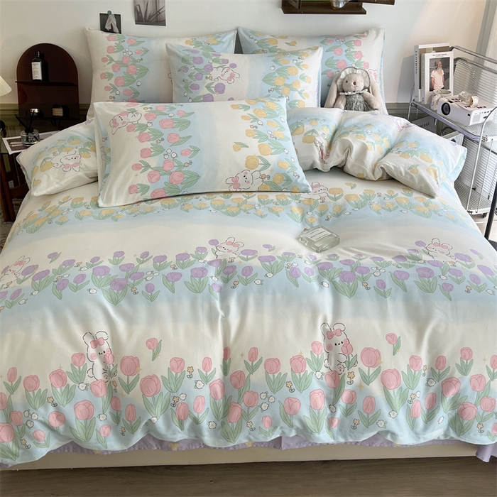 91家纺网 家纺一手货源 找家纺 HL原创 2023新款13070全棉40支四件套 郁金香小兔