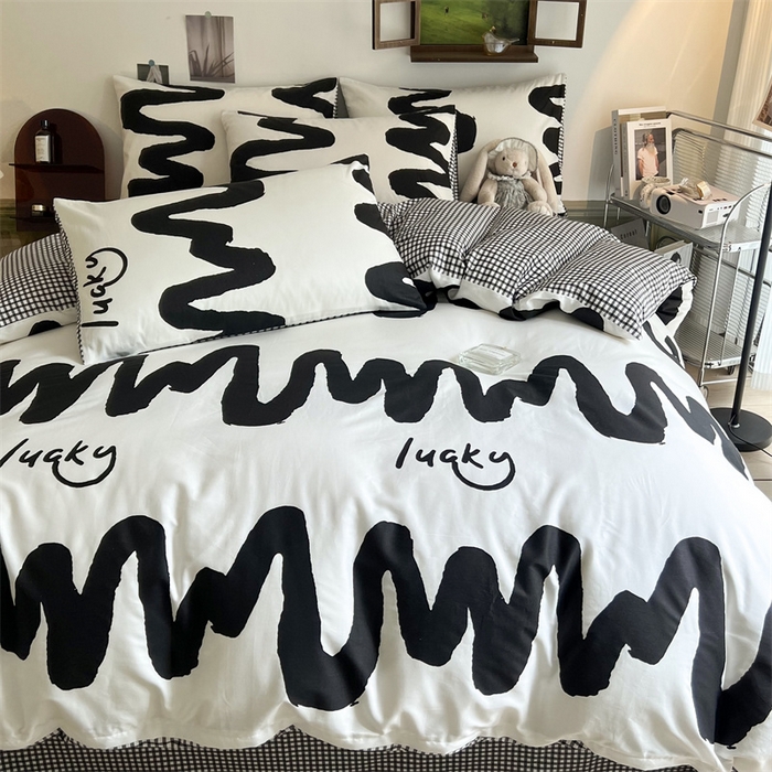 91家纺网 家纺一手货源 找家纺 HL原创 2023新款13070全棉40支四件套 波浪线