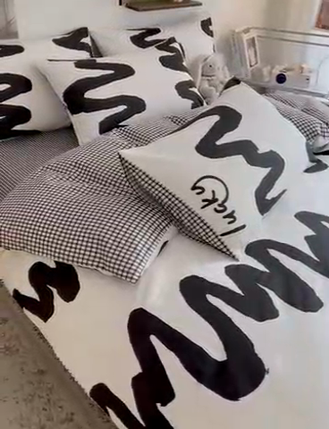 91家纺网 家纺一手货源 找家纺 HL原创 2023新款13070全棉40支四件套 波浪线
