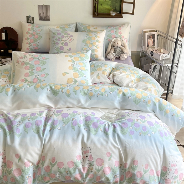 91家纺网 家纺一手货源 找家纺 HL原创 2023新款13070全棉40支四件套 郁金香小兔