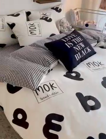 91家纺网 家纺一手货源 找家纺 HL原创 2023新款13070全棉40支四件套 简笔画