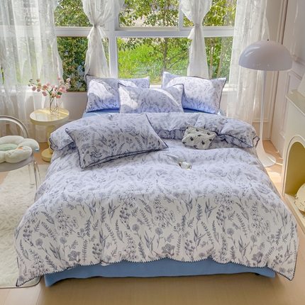 91家纺网 家纺一手货源 找家纺 乐居坊 2023第二批新款印花水洗双层纱贝壳绣四件套 陌上仙踪