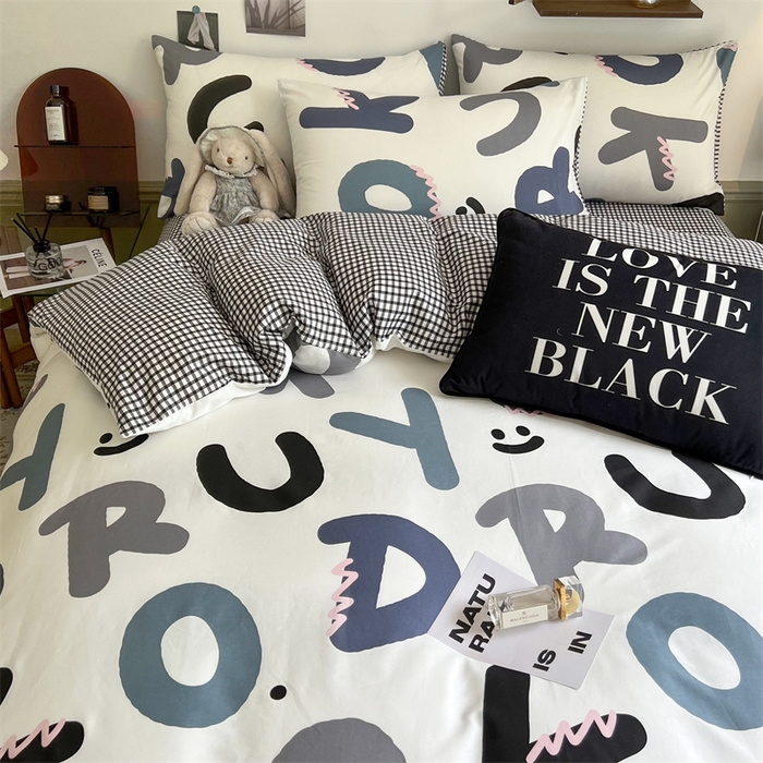 91家纺网 家纺一手货源 找家纺 HL原创 2023新款13070全棉40支四件套 格子字母