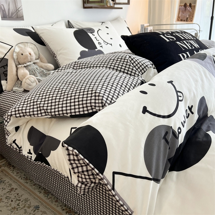 91家纺网 家纺一手货源 找家纺 HL原创 2023新款13070全棉40支四件套 几何笑脸