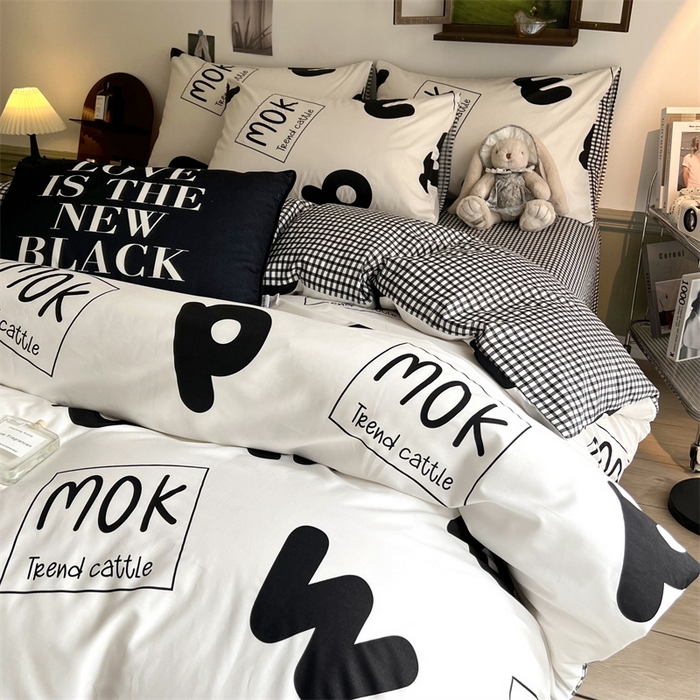 91家纺网 家纺一手货源 找家纺 HL原创 2023新款13070全棉40支四件套 简笔画