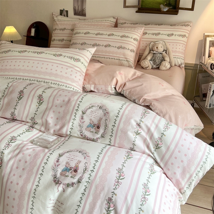 91家纺网 家纺一手货源 找家纺 HL原创 2023新款13070全棉40支四件套 奇奇和花花