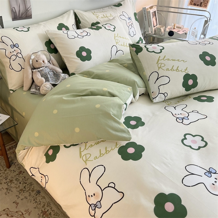 91家纺网 家纺一手货源 找家纺 HL原创 2023新款13070全棉40支四件套 欢乐兔