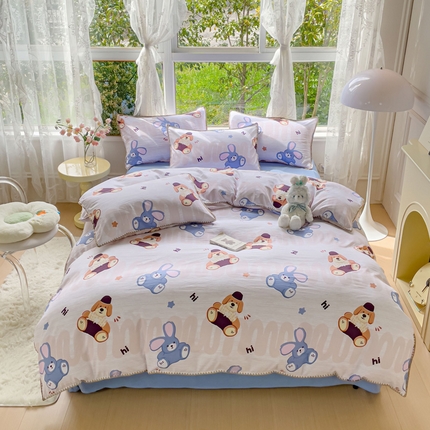 91家纺网 家纺一手货源 找家纺 乐居坊 2023第二批新款印花水洗双层纱贝壳绣四件套 宠爱