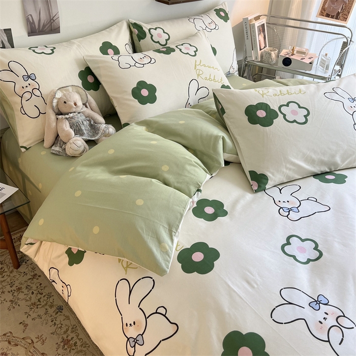 91家纺网 家纺一手货源 找家纺 HL原创 2023新款13070全棉40支四件套 欢乐兔