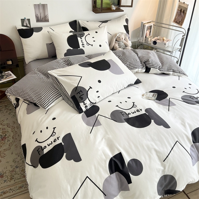 91家纺网 家纺一手货源 找家纺 HL原创 2023新款13070全棉40支四件套 几何笑脸