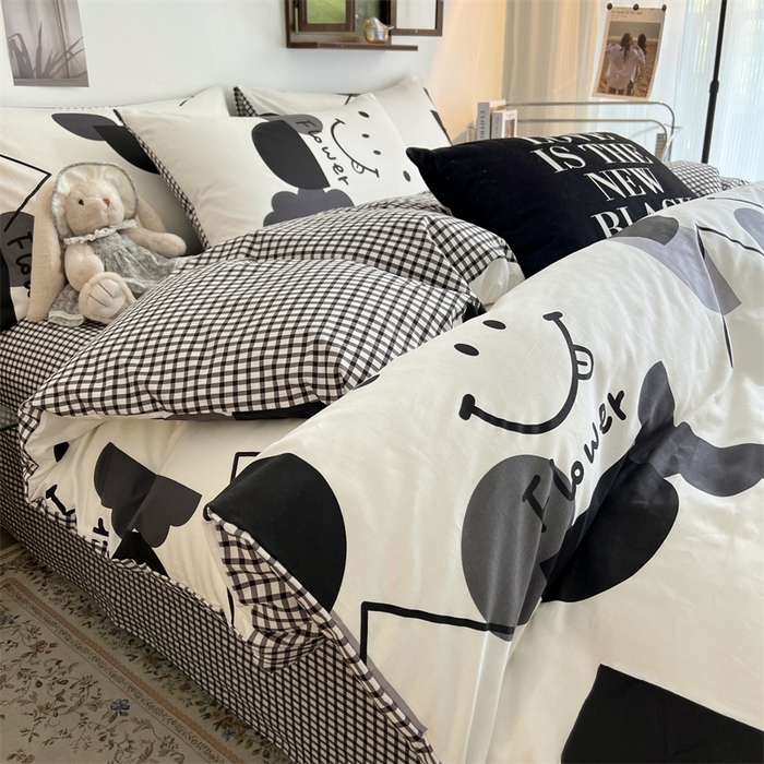 91家纺网 家纺一手货源 找家纺 HL原创 2023新款13070全棉40支四件套 几何笑脸