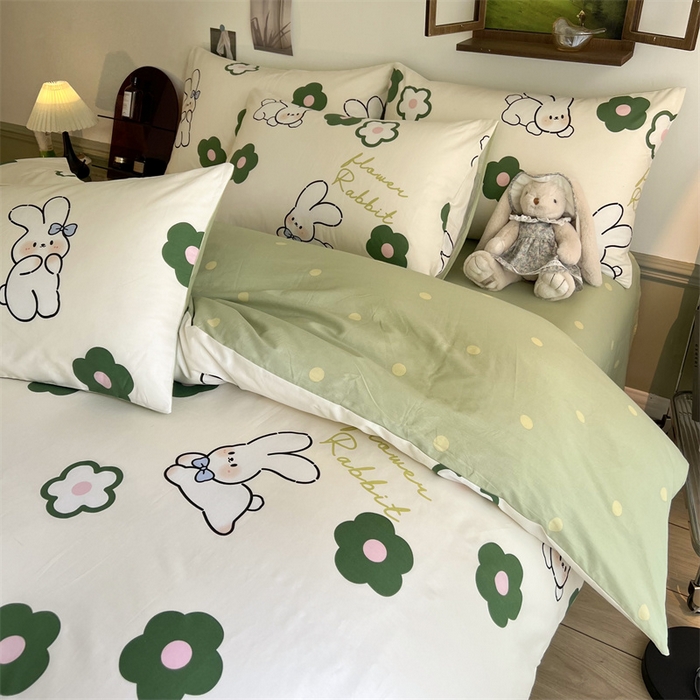 91家纺网 家纺一手货源 找家纺 HL原创 2023新款13070全棉40支四件套 欢乐兔