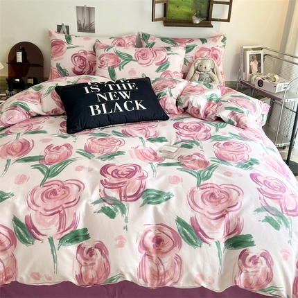 91家纺网 家纺一手货源 找家纺 HL原创 2023新款13070全棉40支四件套 油画郁金香-紫