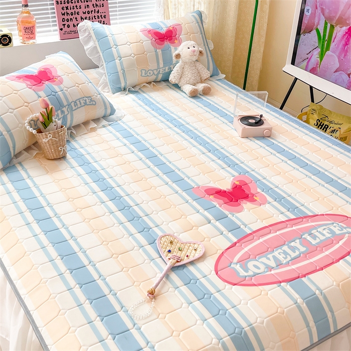 91家纺网 家纺一手货源 找家纺 顾里 2023新款0.5仙女双层雪纺纱床裙席 条纹蝶恋