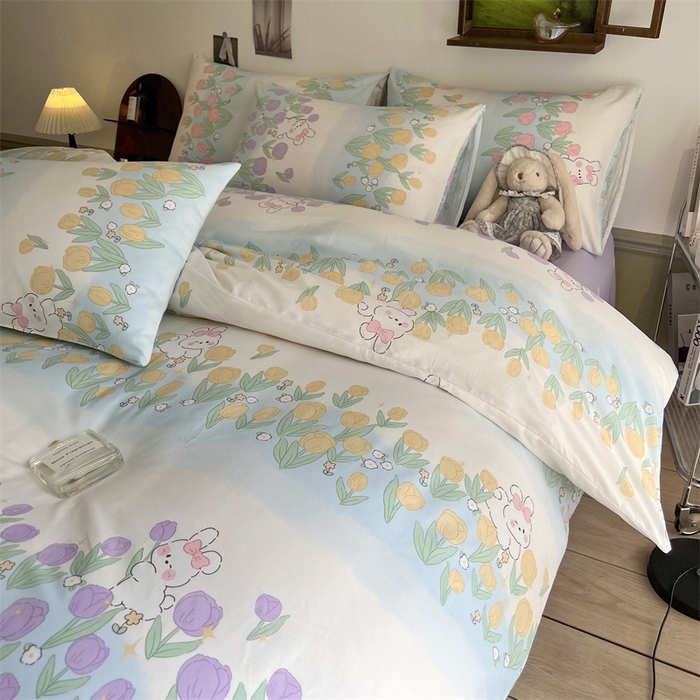 91家纺网 家纺一手货源 找家纺 HL原创 2023新款13070全棉40支四件套 郁金香小兔