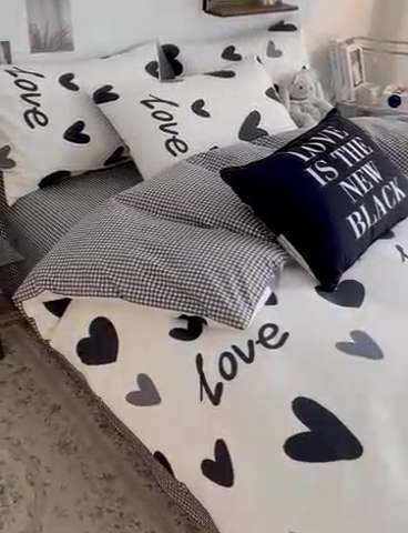 91家纺网 家纺一手货源 找家纺 HL原创 2023新款13070全棉40支四件套 爱心LOVE
