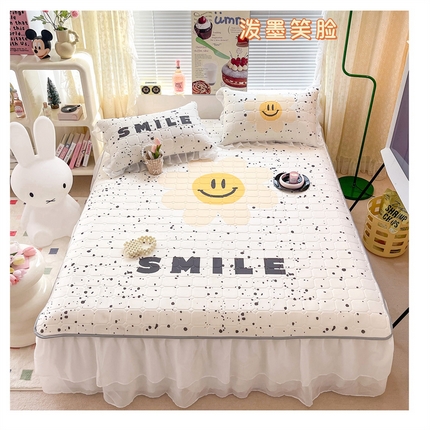 91家纺网 家纺一手货源 找家纺 顾里 2023新款0.5仙女双层雪纺纱床裙席 泼墨笑脸