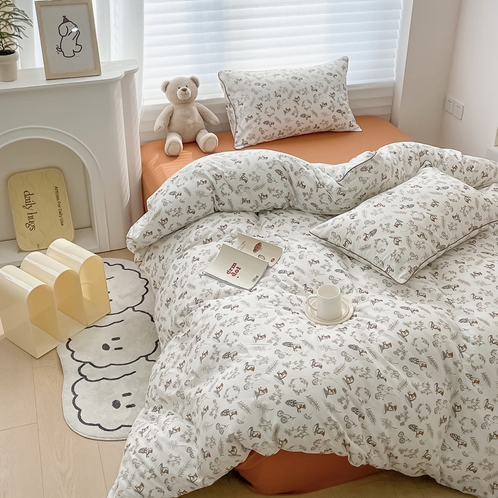 91家纺网 家纺一手货源 找家纺 蜜柚 2024新款直播款全棉A类有氧双层纱印花四件套 趣味