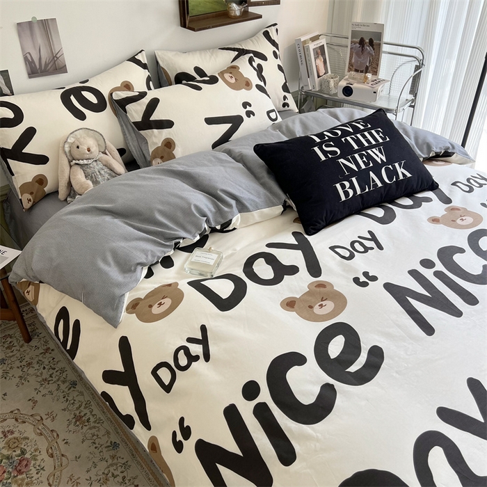 91家纺网 家纺一手货源 找家纺 HL原创 2023新款13070全棉40支四件套 字母熊-黑