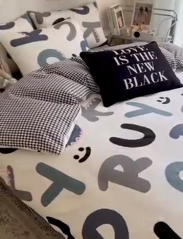 91家纺网 家纺一手货源 找家纺 HL原创 2023新款13070全棉40支四件套 格子字母