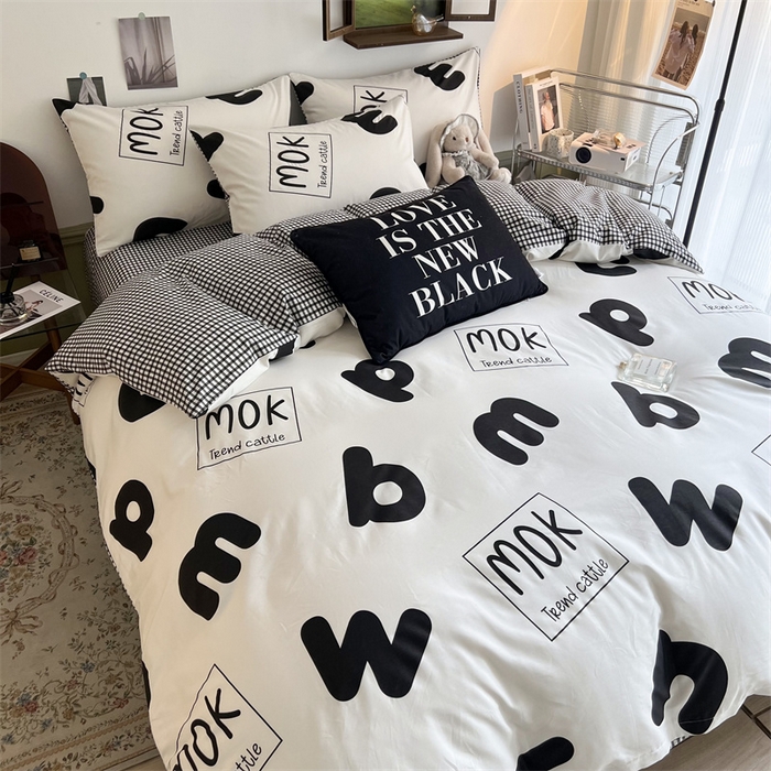 91家纺网 家纺一手货源 找家纺 HL原创 2023新款13070全棉40支四件套 简笔画