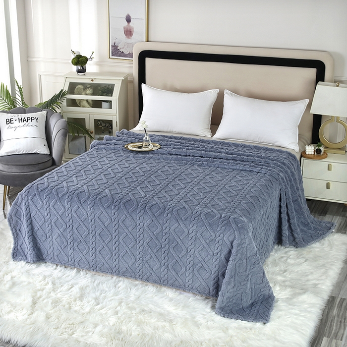 91家纺网 家纺一手货源 找家纺 新丽佳 2023新款塔芙绒双面毛毯 蓝灰