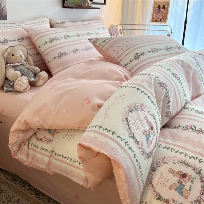 91家纺网 家纺一手货源 找家纺 HL原创 2023新款13070全棉40支四件套 奇奇和花花