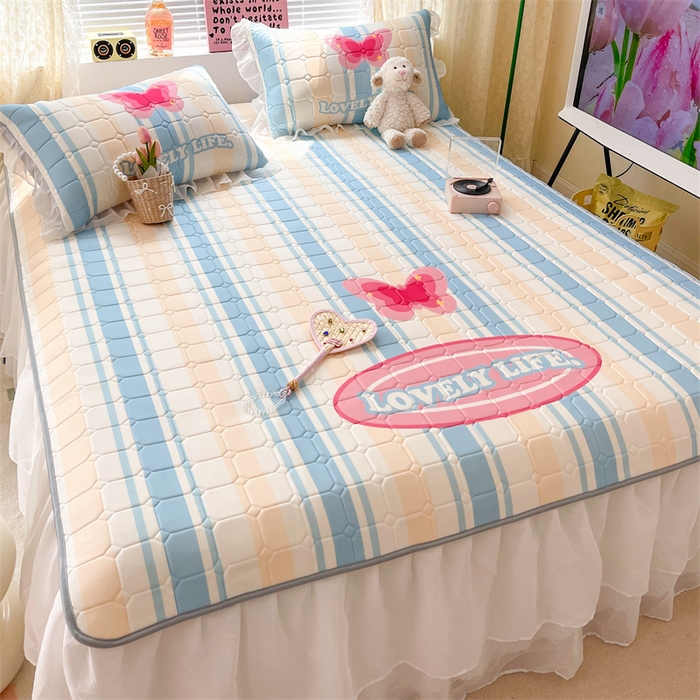 91家纺网 家纺一手货源 找家纺 顾里 2023新款0.5仙女双层雪纺纱床裙席 条纹蝶恋