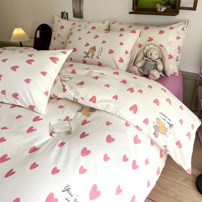 91家纺网 家纺一手货源 找家纺 HL原创 2023新款13070全棉40支四件套 粉色心情