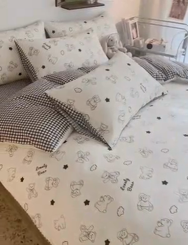91家纺网 家纺一手货源 找家纺 HL原创 2023新款13070全棉40支四件套 星星熊