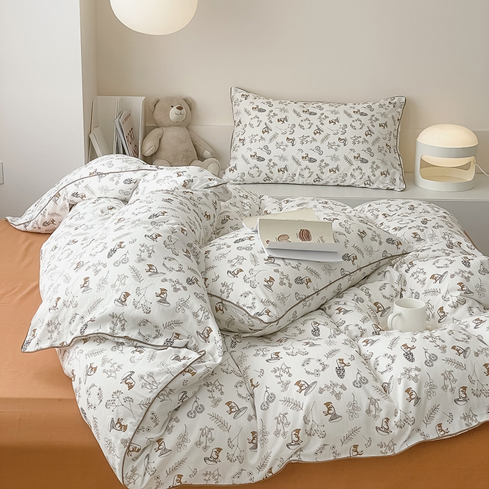 91家纺网 家纺一手货源 找家纺 蜜柚 2024新款直播款全棉A类有氧双层纱印花四件套 趣味