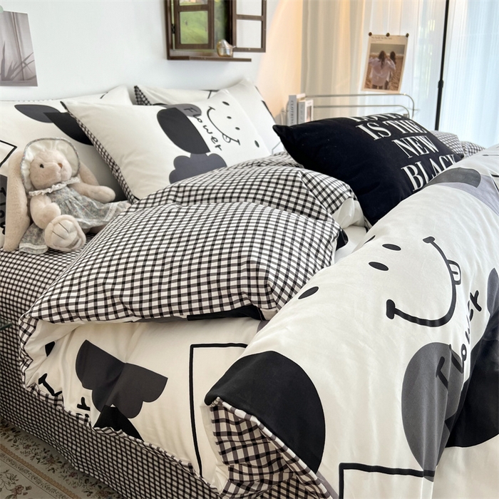 91家纺网 家纺一手货源 找家纺 HL原创 2023新款13070全棉40支四件套 几何笑脸