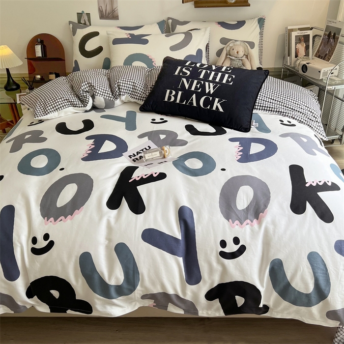 91家纺网 家纺一手货源 找家纺 HL原创 2023新款13070全棉40支四件套 格子字母