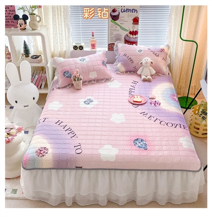 91家纺网 家纺一手货源 找家纺 顾里 2023新款0.5仙女双层雪纺纱床裙席 彩钻