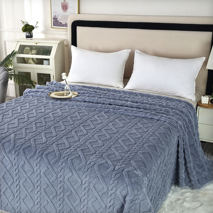 91家纺网 家纺一手货源 找家纺 新丽佳 2023新款塔芙绒双面毛毯 蓝灰