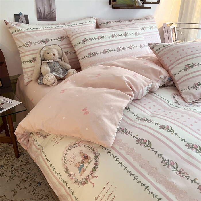 91家纺网 家纺一手货源 找家纺 HL原创 2023新款13070全棉40支四件套 奇奇和花花