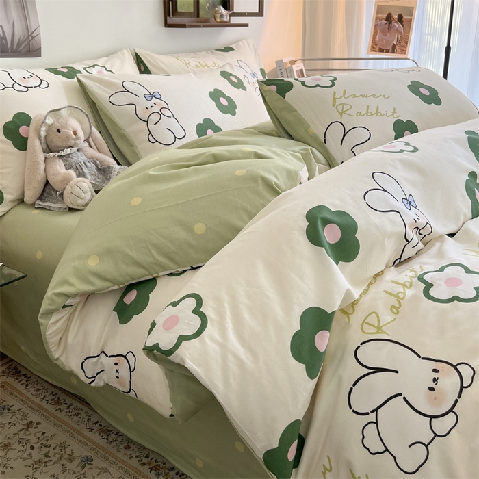 91家纺网 家纺一手货源 找家纺 HL原创 2023新款13070全棉40支四件套 欢乐兔