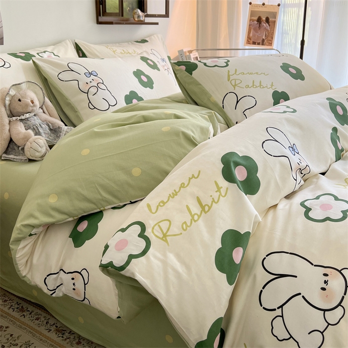 91家纺网 家纺一手货源 找家纺 HL原创 2023新款13070全棉40支四件套 欢乐兔