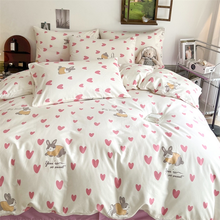 91家纺网 家纺一手货源 找家纺 HL原创 2023新款13070全棉40支四件套 粉色心情