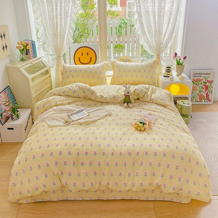 91家纺网 家纺一手货源 找家纺 乐童 2024新款直播爆款A类全棉双层纱工艺款四件套 芙贝拉